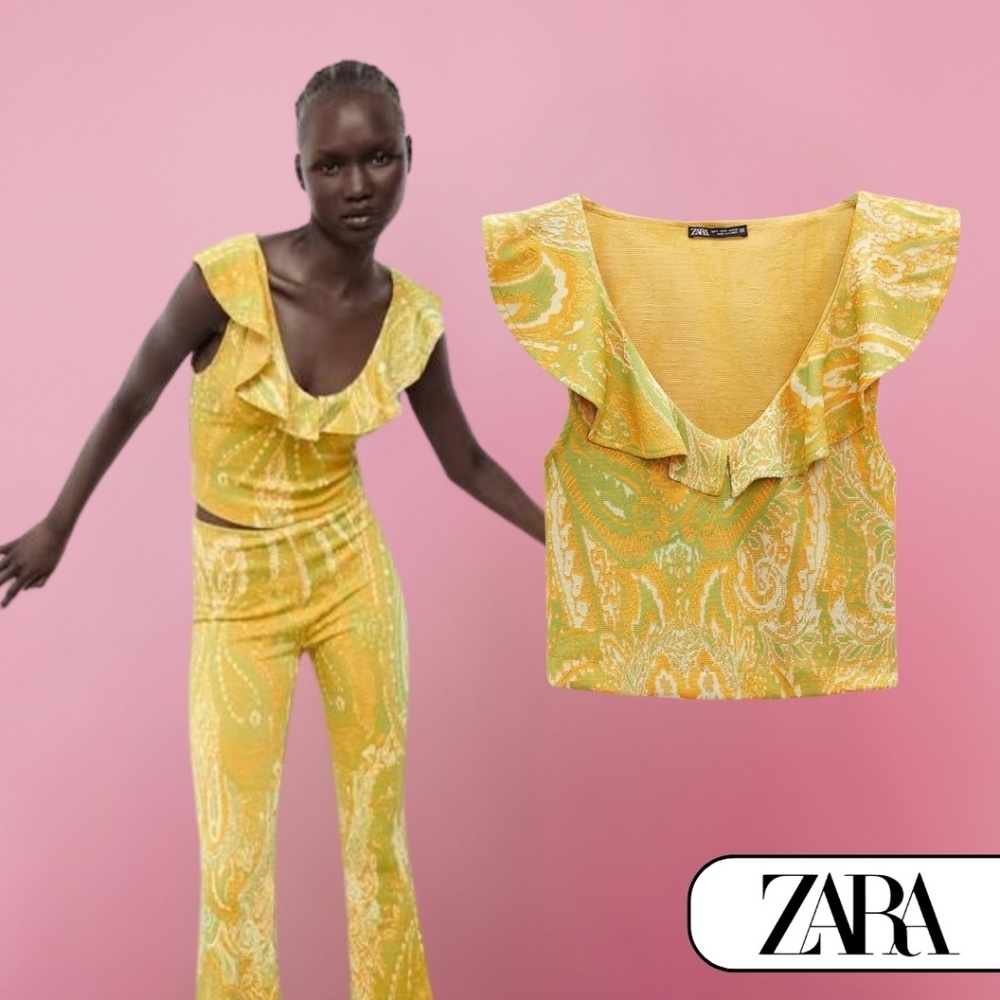 ZARA Sleeveless Paisley Ruffle Top, Size M (NWT)